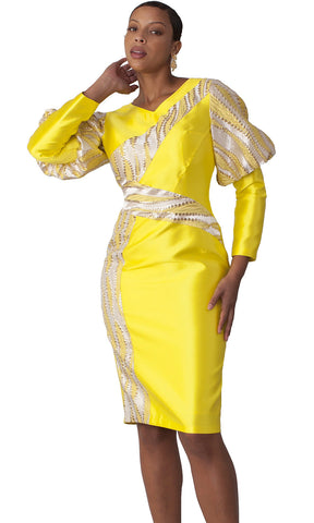 Chancele Church Dress 9736C-Yellow - Church Suits For Less