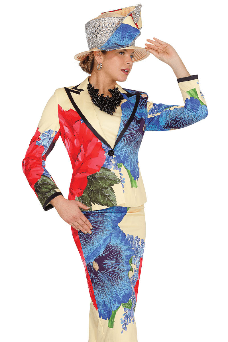 Elite Champagne Church Suit 6152-Banana Print