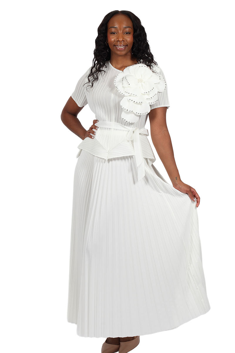 white church dresses for older ladies Plus Size Satin Dress with Rhinestone Brooch -4497W / 16W full lining and a smocked back waistband White Church Suits For Women
