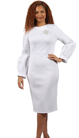 Diana Couture Church Dress 8850-White - Church Suits For Less