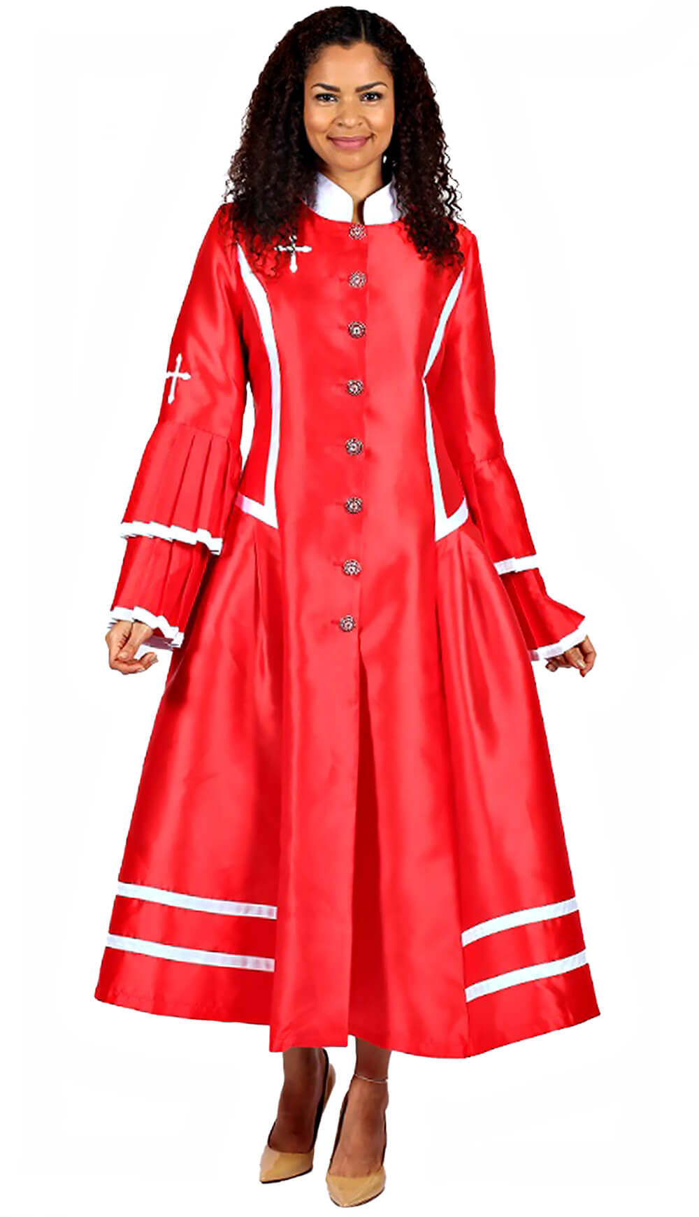 Diana Couture Church Robe 8708-Red/White - Church Suits For Less