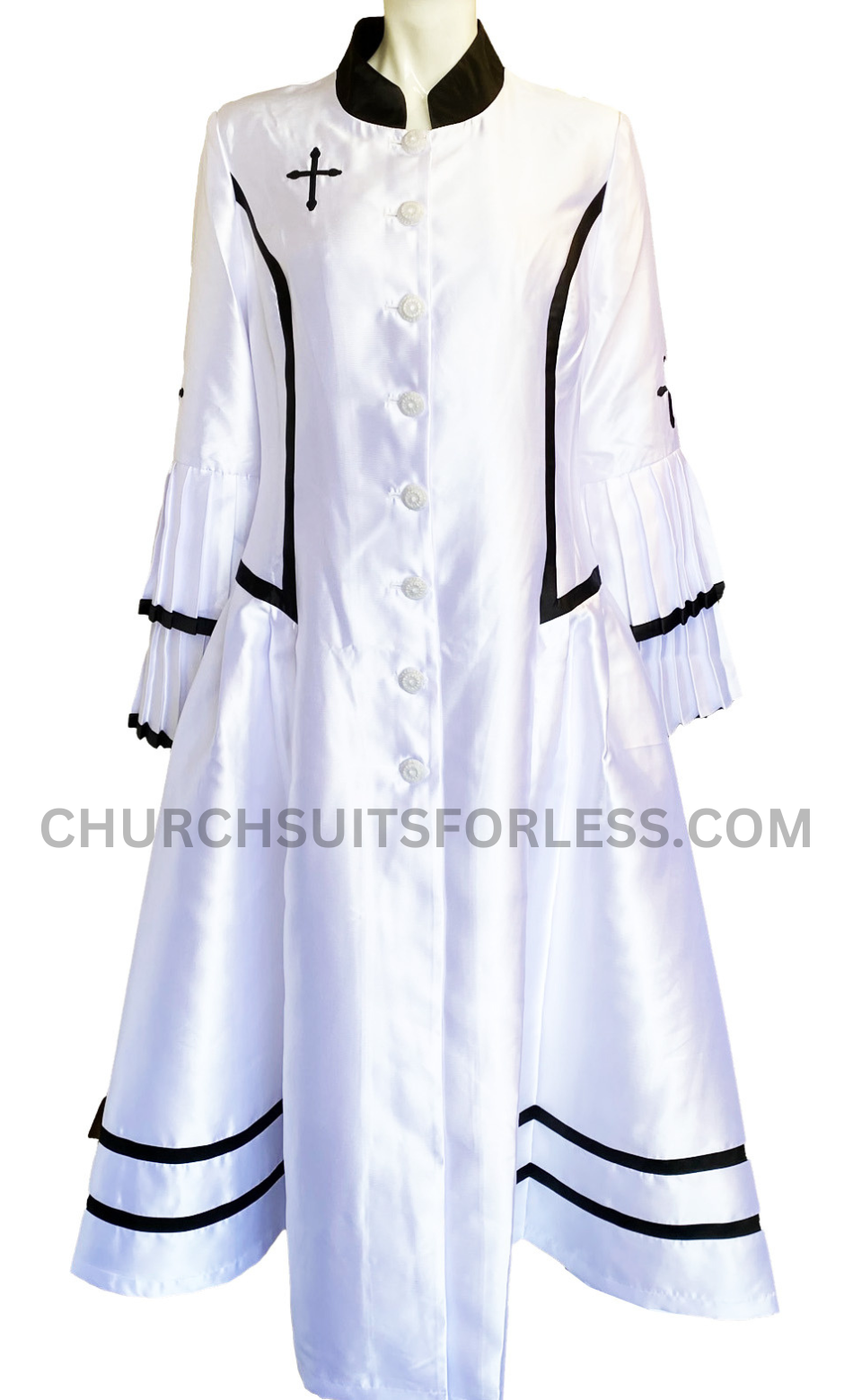Diana Couture Church Robe 8708C-White/Black - Church Suits For Less