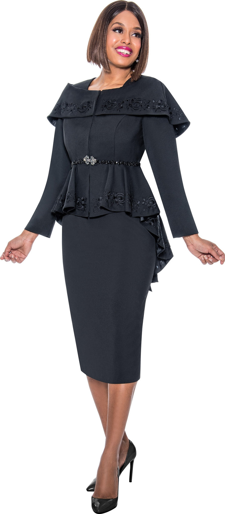 Divine Queen Skirt Suit 2162C-Black - Church Suits For Less