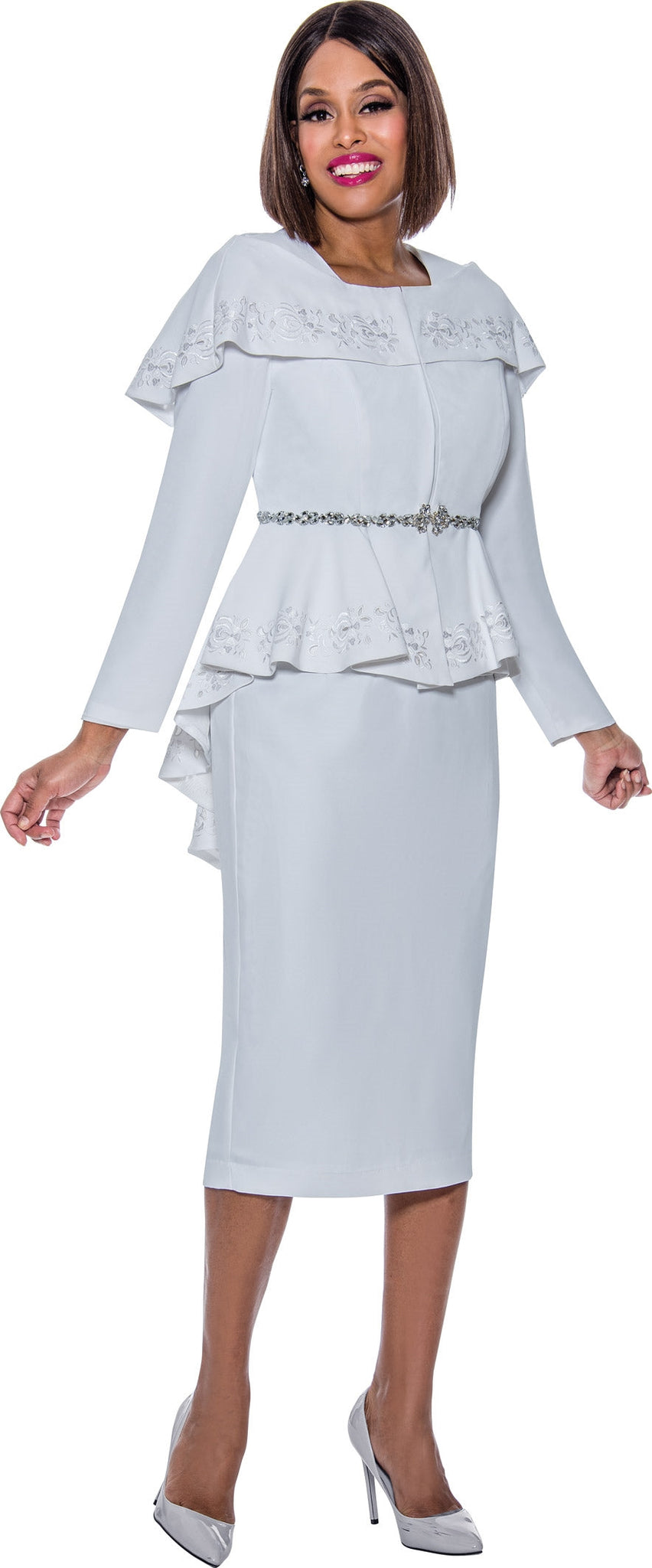 Divine Queen Skirt Suit 2162C-White - Church Suits For Less