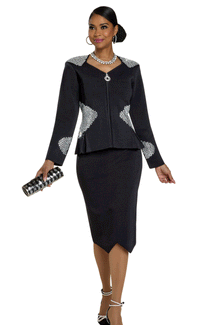 Donna Vinci Knit Skirt Suit  13453-Black/Silver