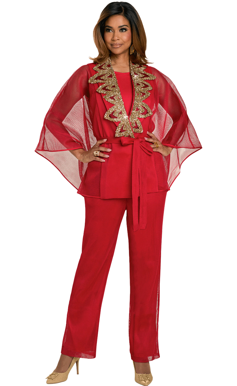 Donna Vinci Pant Suit 5866-Red/Gold