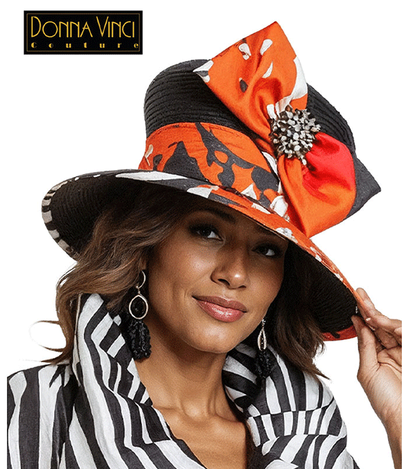 Donna Vinci Hat 12248-Black/White/Orange