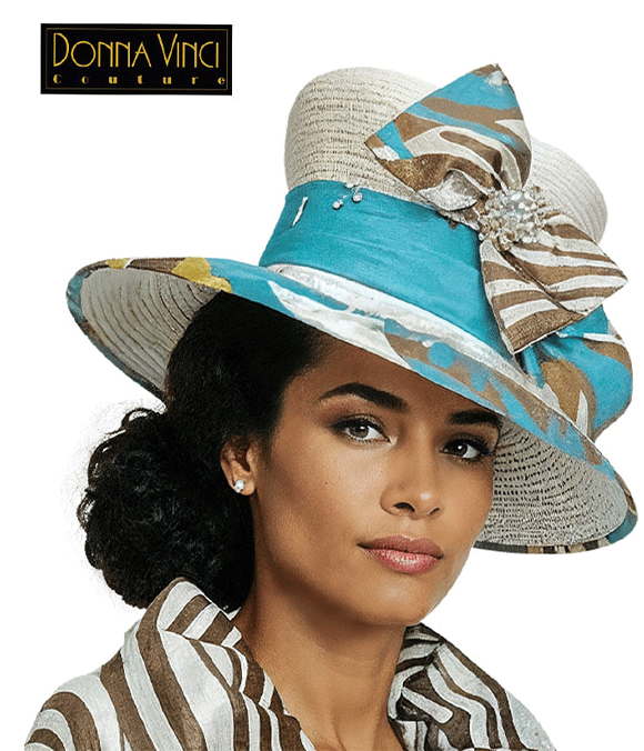 Donna Vinci Hat 12248-White/Coffee/Turquoise