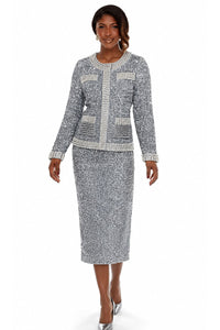 Donna Vinci Skirt Suit 12234-Silver