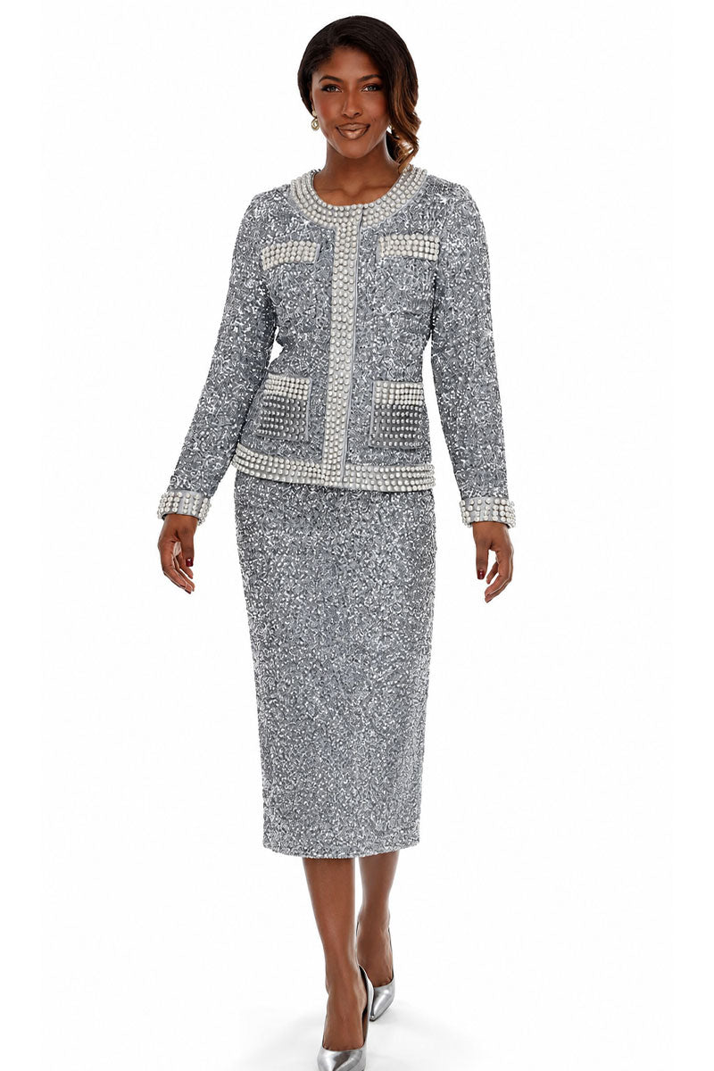 Donna Vinci Skirt Suit 12234-Silver
