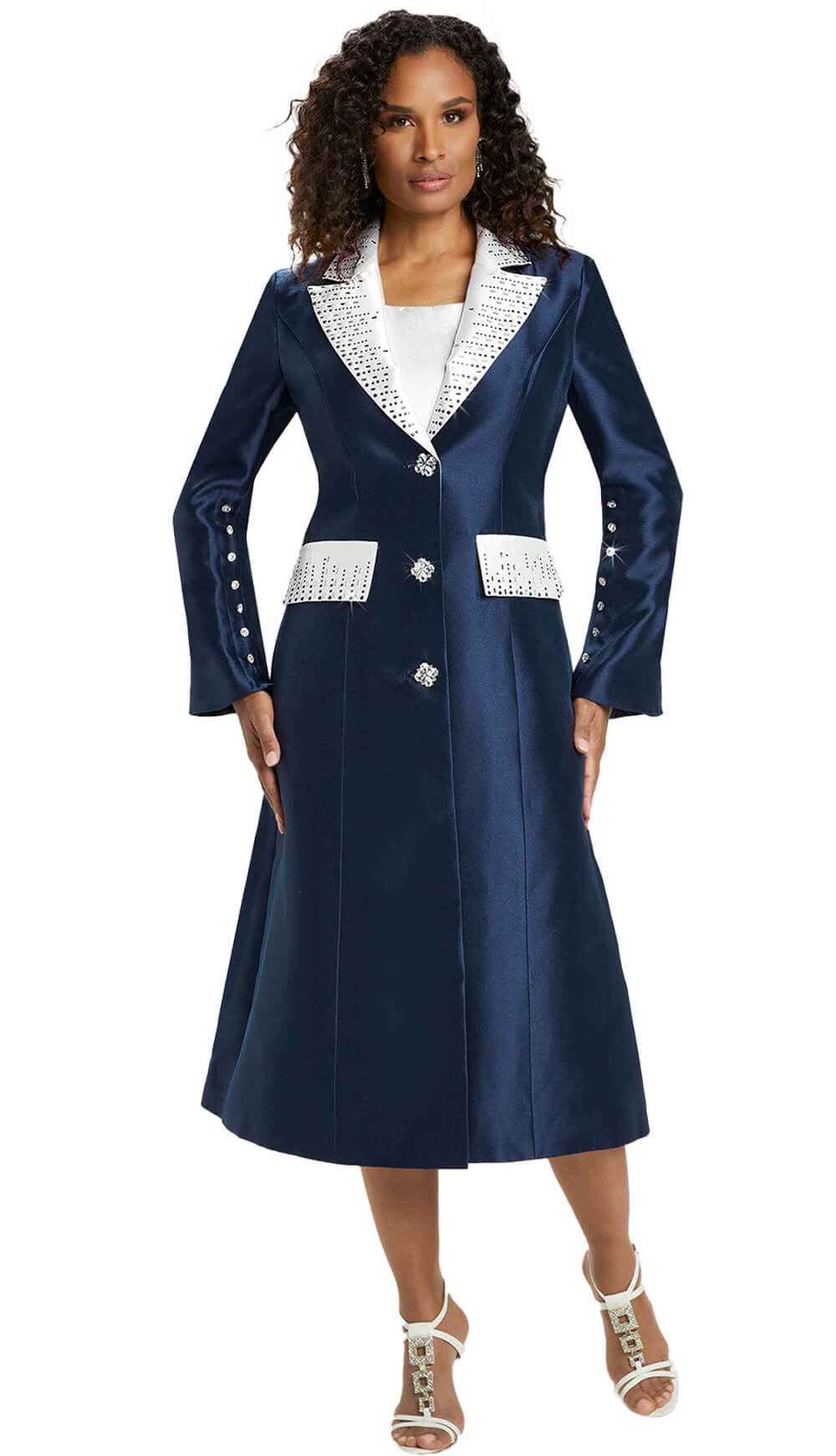 Donna Vinci Dress 12015C-Navy/White - Church Suits For Less