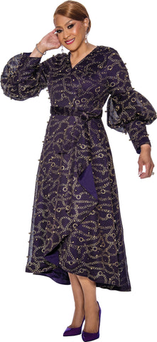 Dorinda Clark Cole Dress 5231-Purple/Gold - Church Suits For Less