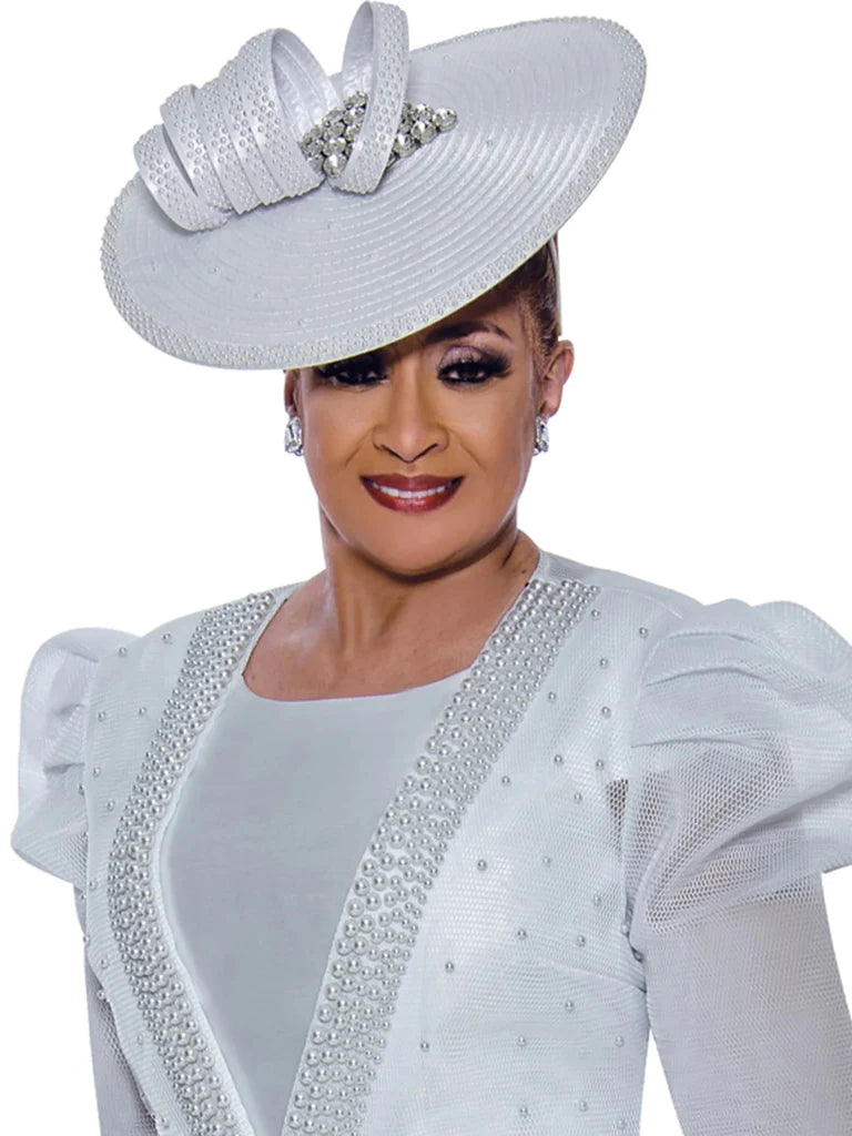 Dorinda Clark Cole Hat 5362 White - Church Suits For Less