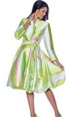 Church Dress By Nubiano 12251-Pink/Lime - Church Suits For Less