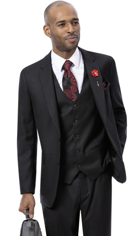 EJ Samuel Modern Fit Suit M18022 - Black - Church Suits For Less