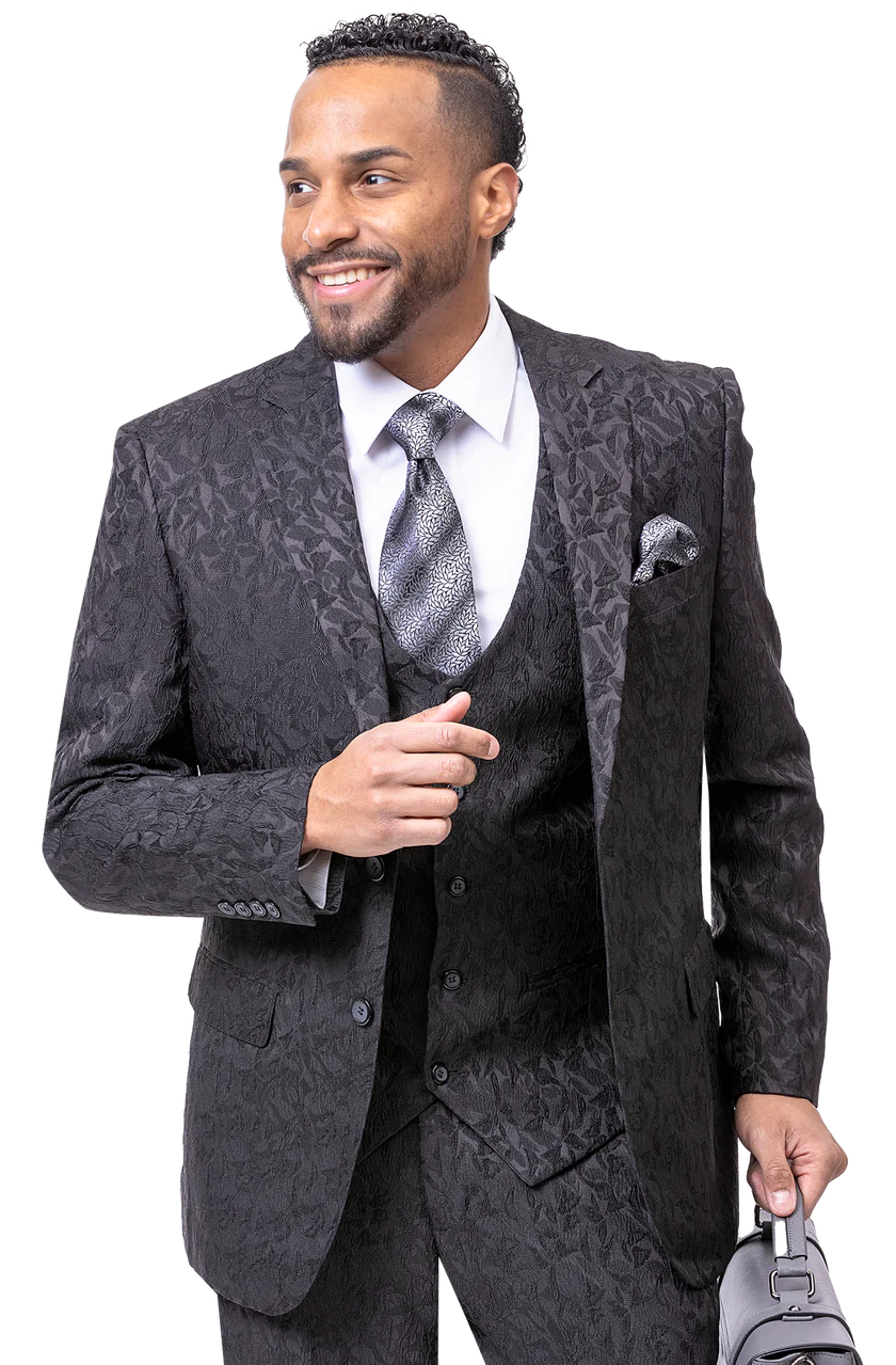 EJ Samuel Black Suit M2763 - Black - Church Suits For Less
