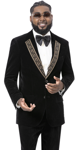 EJ Samuel Modern Fit Fashion Suit JP110 - Black - Church Suits For Less