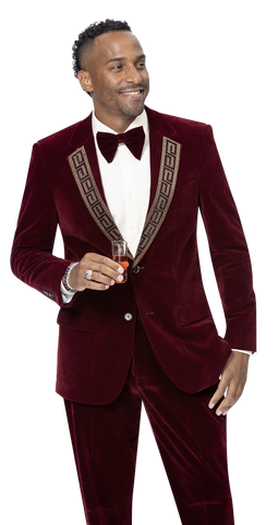EJ Samuel Modern Fit Fashion Suit JP110 - Burgundy - Church Suits For Less