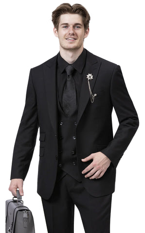 EJ Samuel Modern Fit Suit M2770-Black - Church Suits For Less