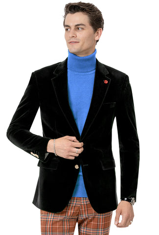 EJ Samuel Men's Navy Blue Modern Fit Velvet Sequin Lapel Tuxedo Suit