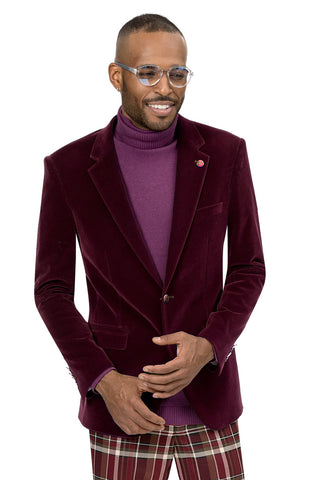 EJ Samuel Modern Fit Blazer J134-Burgundy - Church Suits For Less