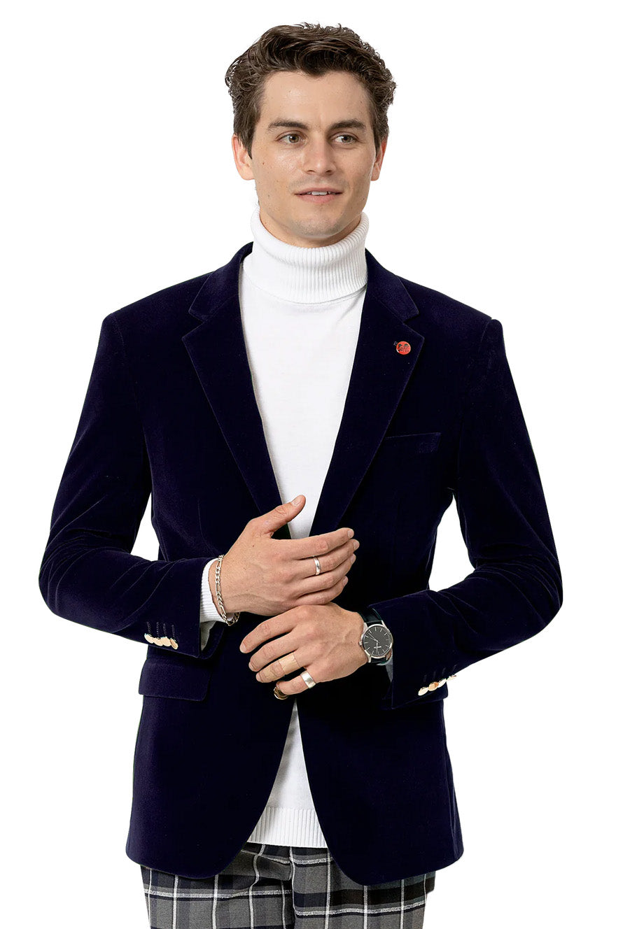 EJ Samuel Men's Navy Blue Modern Fit Velvet Sequin Lapel Tuxedo Suit main image 1