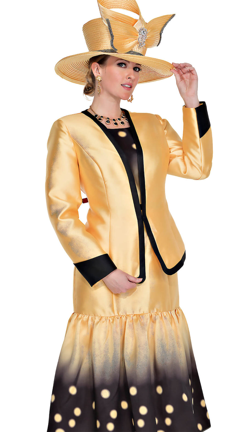 Elite Champagne 6069-YLW Church Jacket Dress Yellow With Black / 8 | Designer Church Suits Elite Champagne 6069-YLW Church Jacket Dress Yellow With Black / 8 | Designer Church Suits
