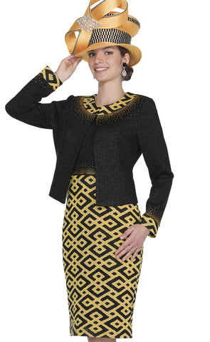 Elite Champagne Church Dress 5951-Yellow/Black - Church Suits For Less