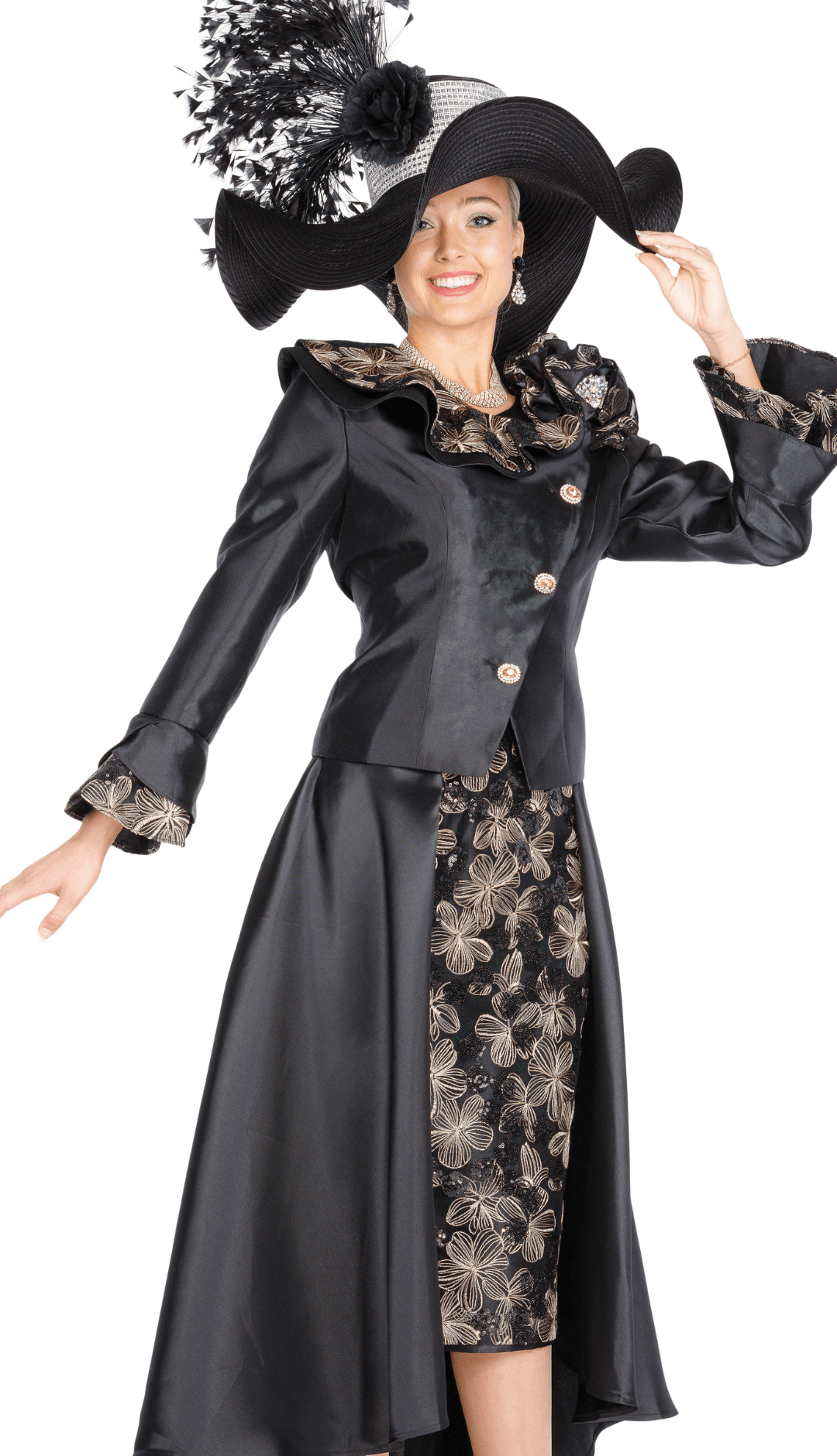 Elite Champagne Church Suit 6155-Black/Gold, Black/Gold / 18 / Add Hat + | Church Suits for Less Elite Champagne Church Suit 6155-Black/Gold, Black/Gold / 18 / Add Hat + | Church Suits for Less
