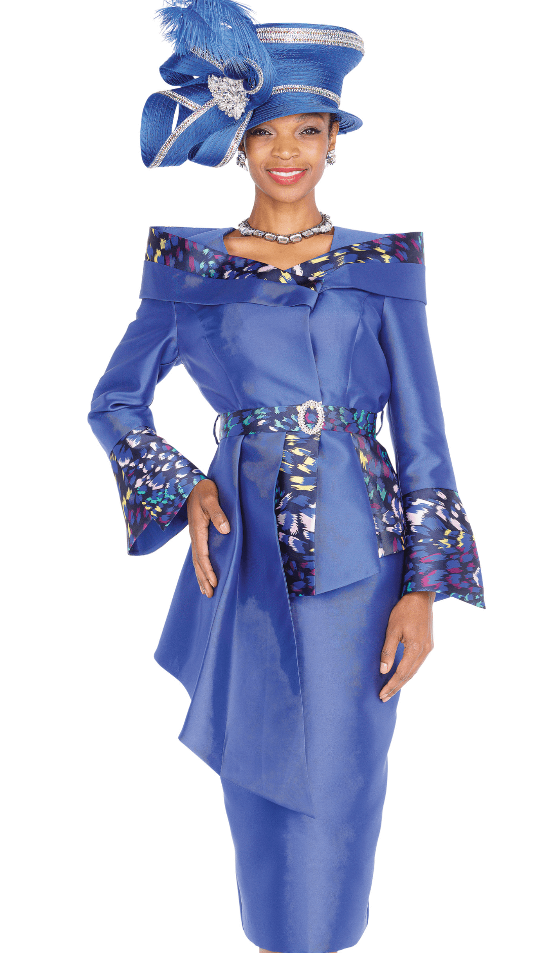 Elite Champagne Church Suit 6168-Royal Blue, Royal Blue / 22 / Add Hat +