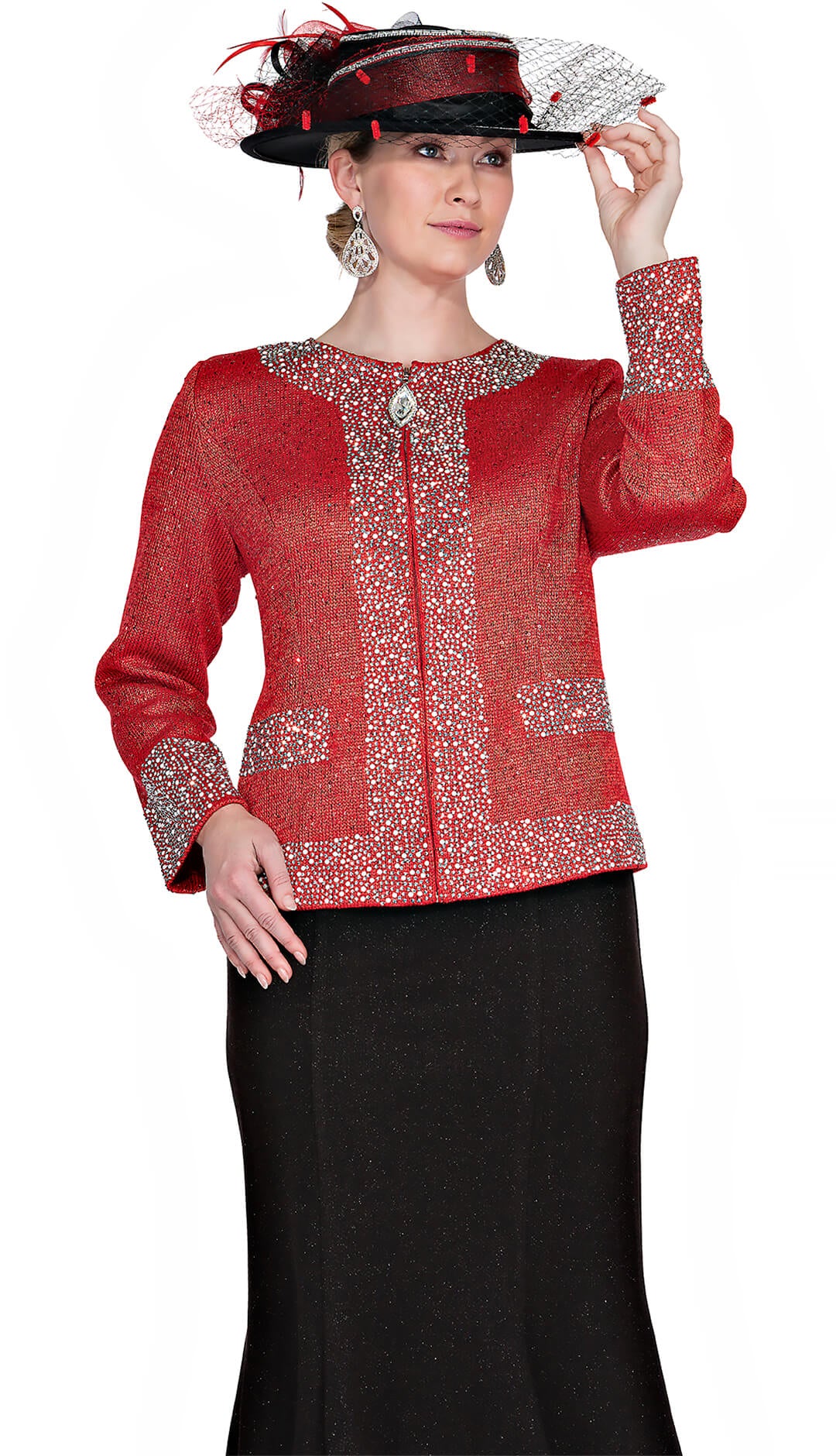 Elite Champagne Church Suit 5961-Red/Black - Church Suits For Less
