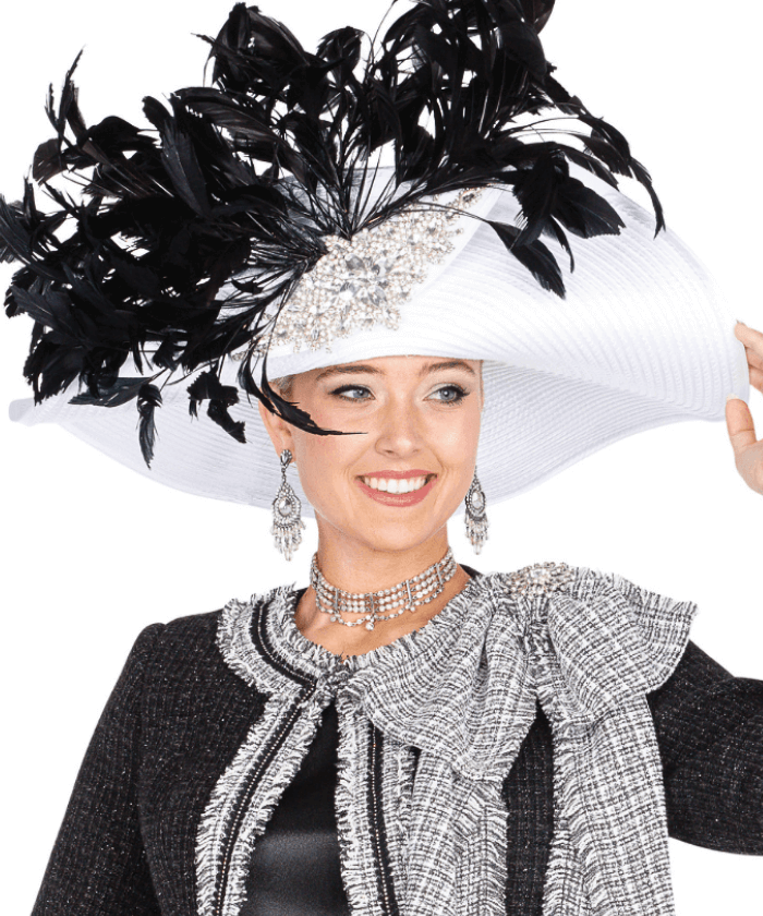 Elite Champagne Women Church Hat 6162-White/Black