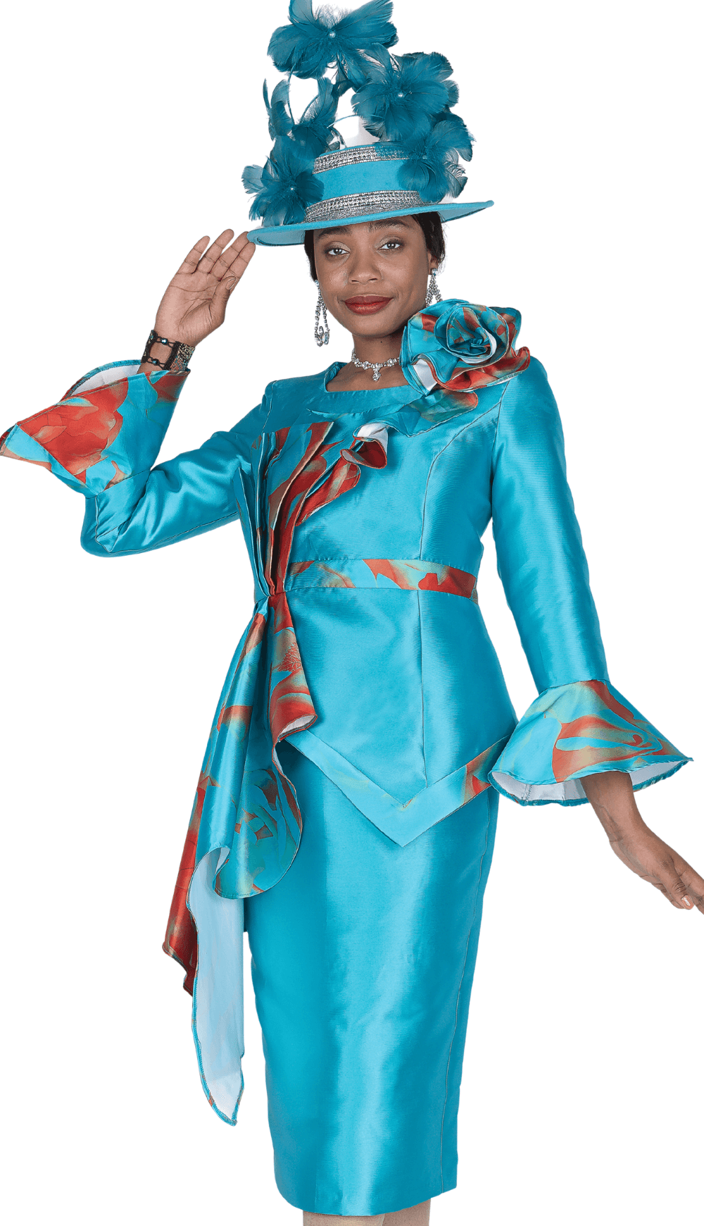 Elite Champagne Church Suit 6169-Teal