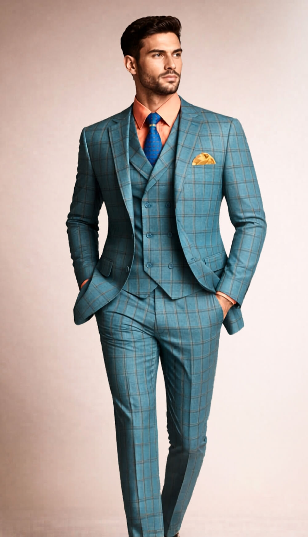 Slim Fit Men Suit   F-MV2W4 TEAL BLUE
