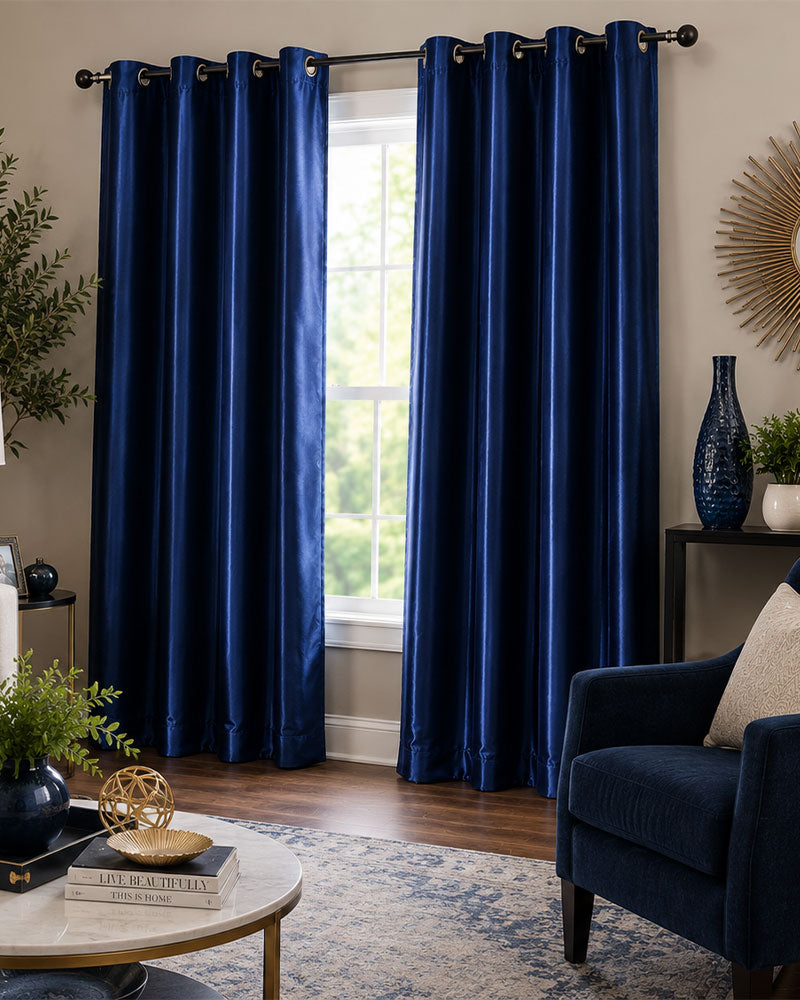 Faux Curtain Panel 01-Navy Blue
