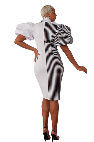 For Her Women Dress 81822-White/Black Stripes - Church Suits For Less