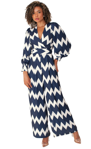 For Her Women Jump Suit 81990-Navy/White - Church Suits For Less