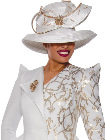 GMI Church Hat 9912-Off-White/Gold - Church Suits For Less