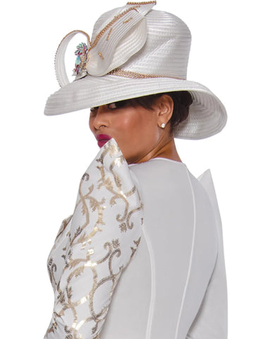 GMI Church Hat 9912-Off-White/Gold - Church Suits For Less