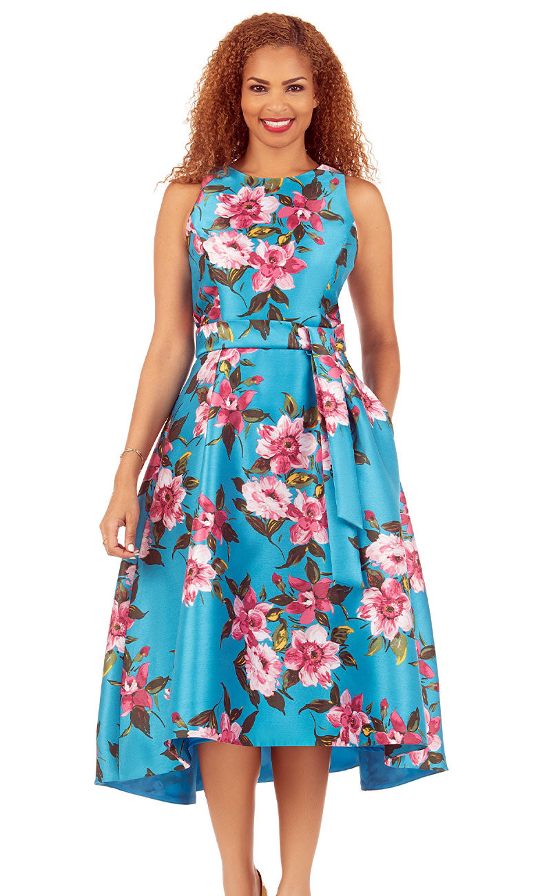 Giovanna Church Dress D1538-Turquoise/Flowers - Church Suits For Less