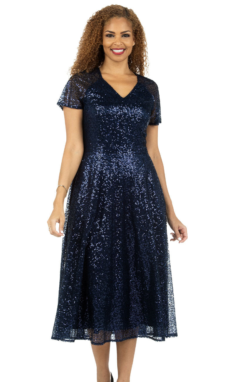 Giovanna Dress D1604-Navy Sequin - Church Suits For Less