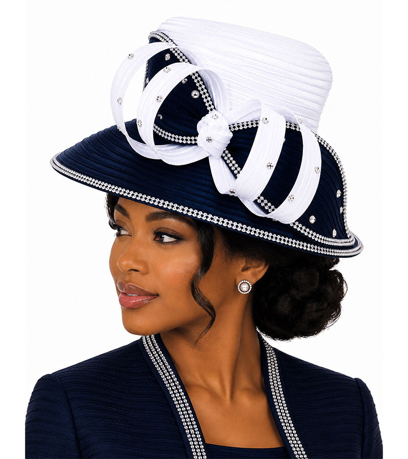 Giovanna Church Hat HR1061-White/Navy