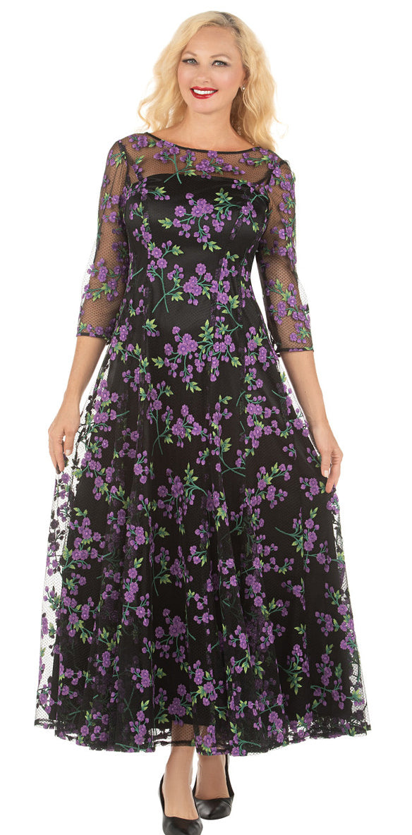 Giovanna Dress D1602C-Purple/Black - Church Suits For Less