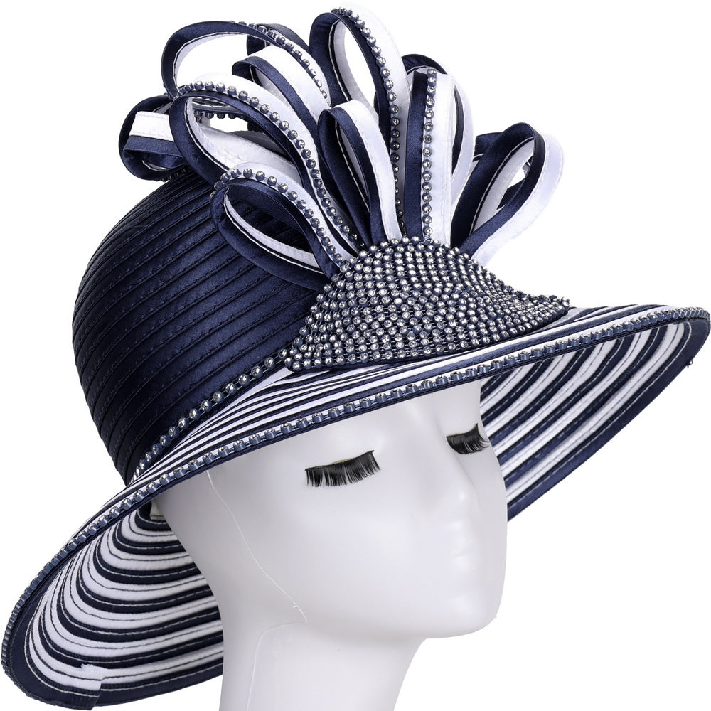 Giovanna Church Hat HR22120-Navy/White - Church Suits For Less