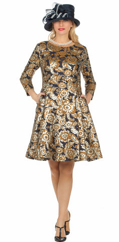 Giovanna Church Dress D1572C-Navy Gold