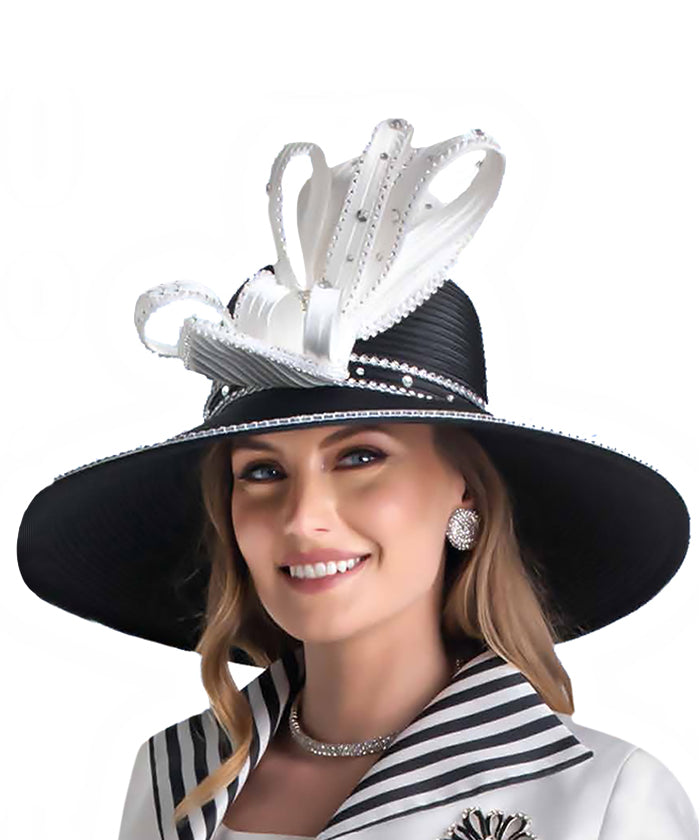 Lily and Taylor Hat H683 - Black W/ Ivory - Church Suits For Less