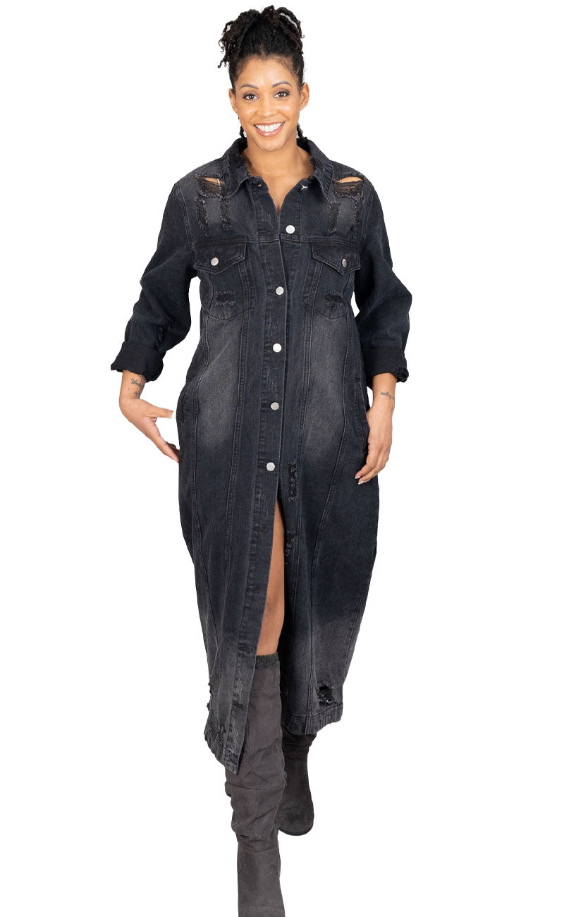 Kara Chic Denim Jacket CHH22156-Black Denim - Church Suits For Less