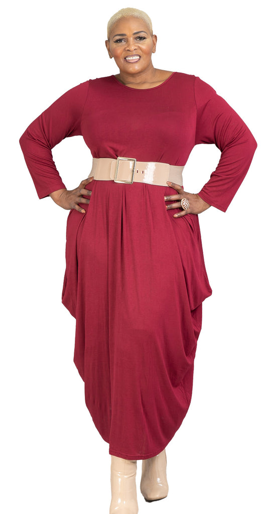 Kara Chic Knit Dress CHH18028LS-Burgundy - Church Suits For Less