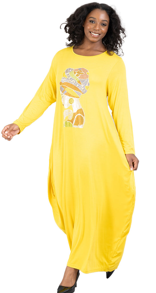 Kara Chic Knit Dress CHH20023LS-Yellow - Church Suits For Less
