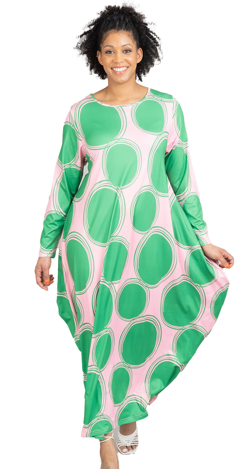Kara Chic Knit Maxi Dress CHH22094-Pink/Green